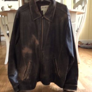 Men’s Eddie Bauer Brown Distressed Leather Jacket Size XL Tall
